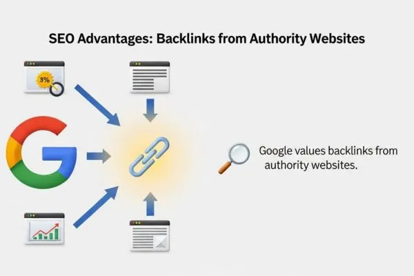 Backlinks enhance SEO from authority sites.