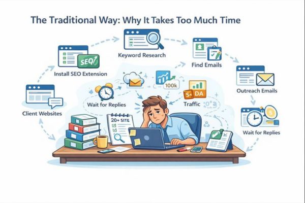 Manual vendor research process for guest posting including keyword research and outreach
